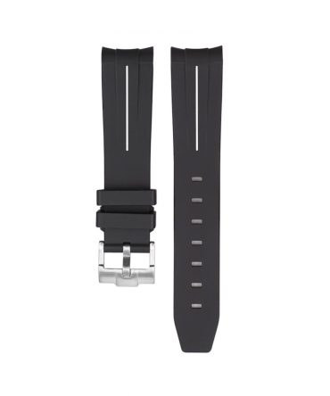 svart gummi med vitt streck som följer boetten