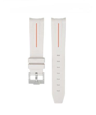 ljusgrått gummi med orange streck som följer boetten